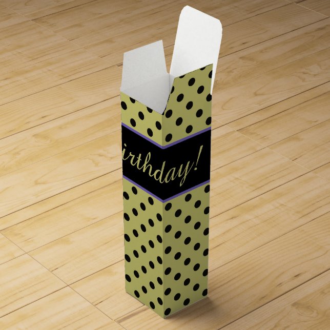 Green and Black Polka Dots Happy Birthday Wine Gift Box (Opened)