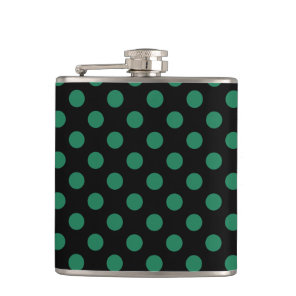 Green and black polka dots hip flask