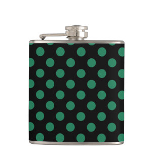 Green and black polka dots hip flask