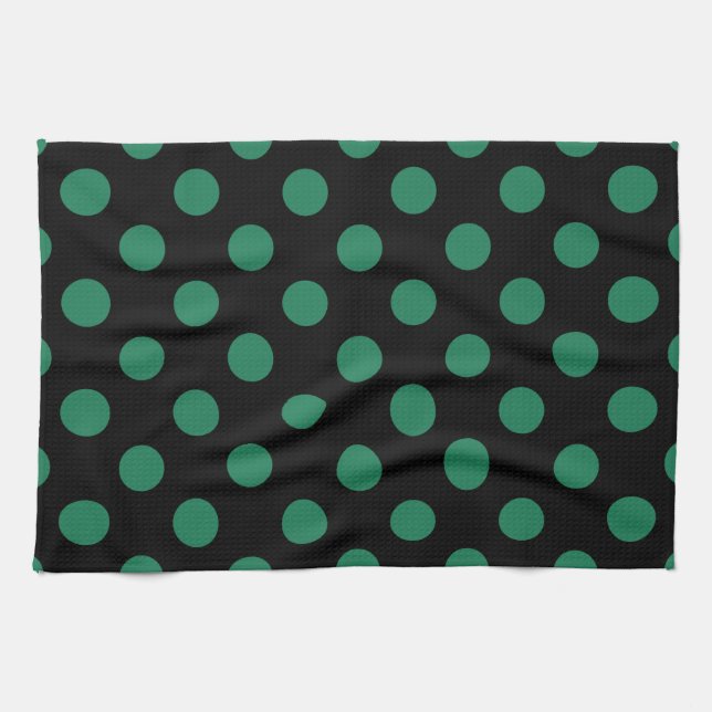 Green and black polka dots kitchen towel (Horizontal)