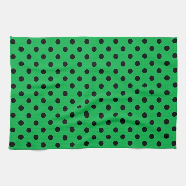 Green and Black Polka Dots Kitchen Towel (Horizontal)