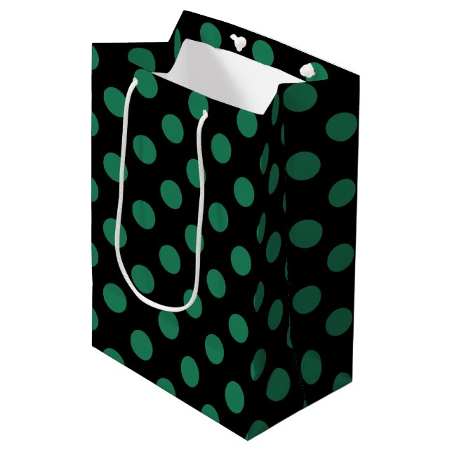 Green and black polka dots medium gift bag (Front Angled)