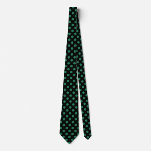 Green and black polka dots neck tie