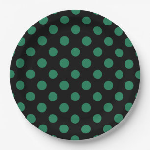 Green and black polka dots paper plates