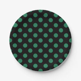Green and black polka dots paper plates