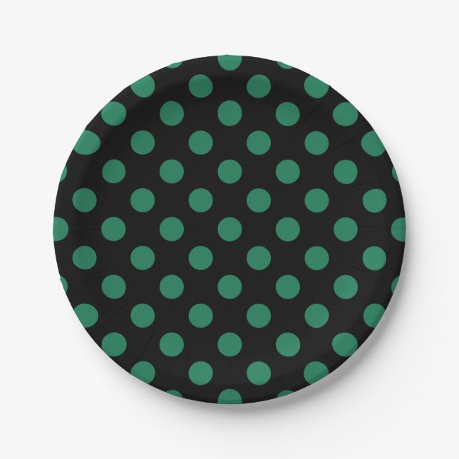 Green and black polka dots paper plates (Front)