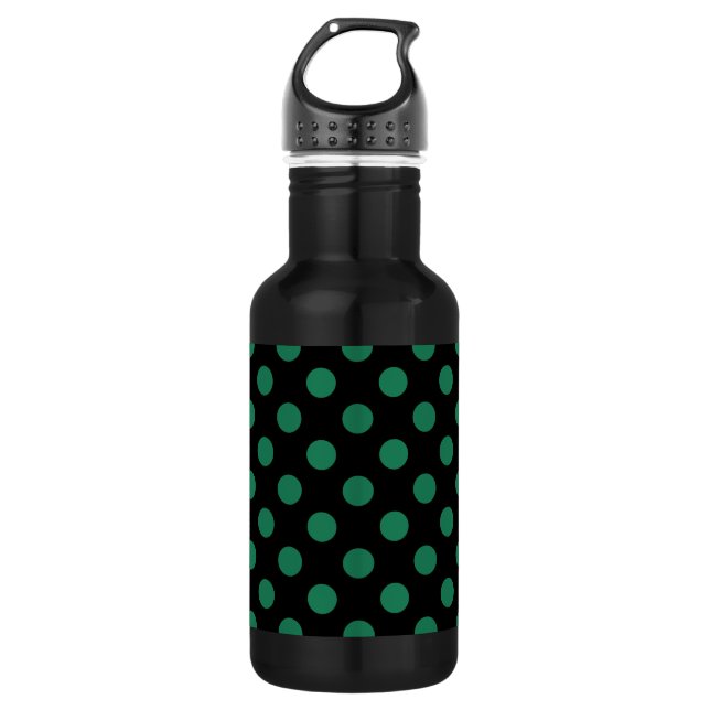 Green and black polka dots stainless steel water bottle (Front)
