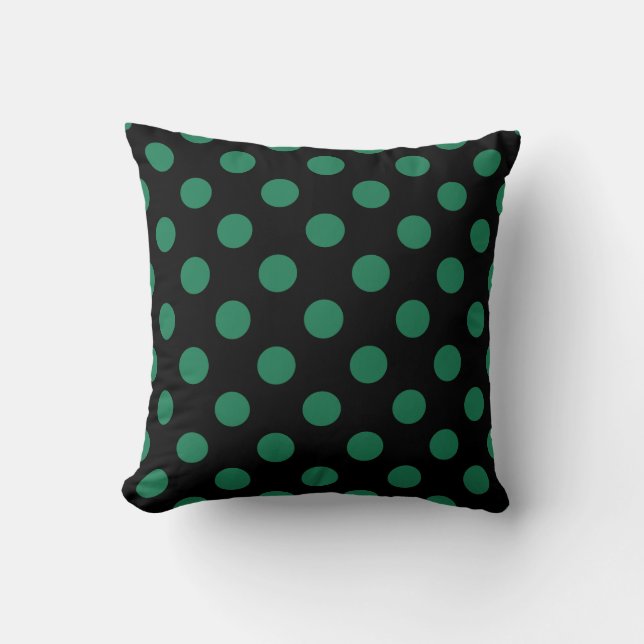 Green and black polka dots throw pillow (Front)
