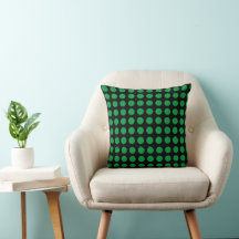Green and Black Polkadot Throw Pillow