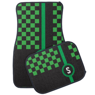 Green and Black Racing Stripe   Monogrammed Car Floor Mat