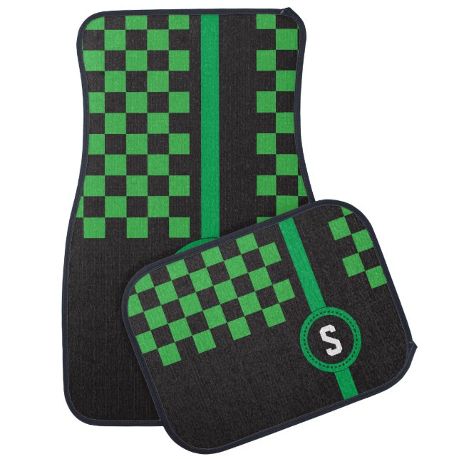 Green and Black Racing Stripe | Monogrammed Car Floor Mat (Set)