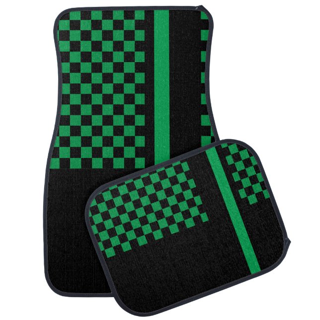 Green and Black Racing Stripe | Monogrammed Car Mat (Set)