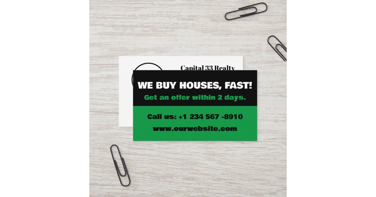 Green and Black Real Estate Investor We Buy Houses Business Card Zazzle