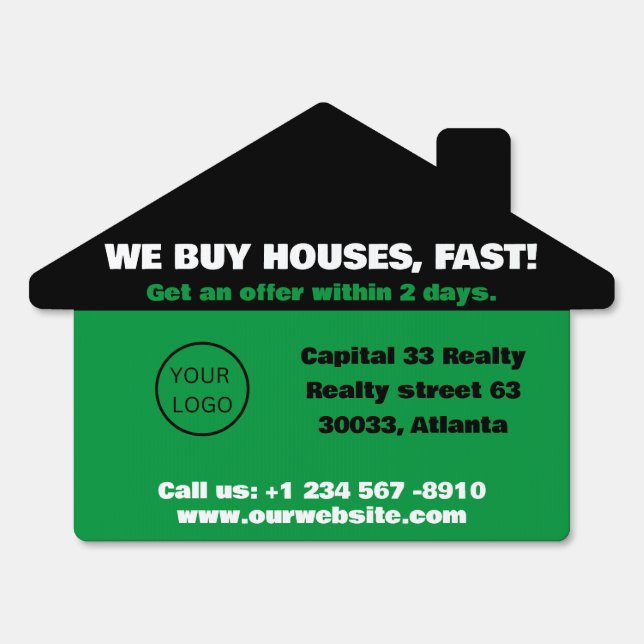 Green and Black Real Estate Investor We Buy Houses Sign (Front)