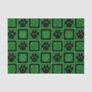 Green and Black Repeating Pawprint Tissue Paper