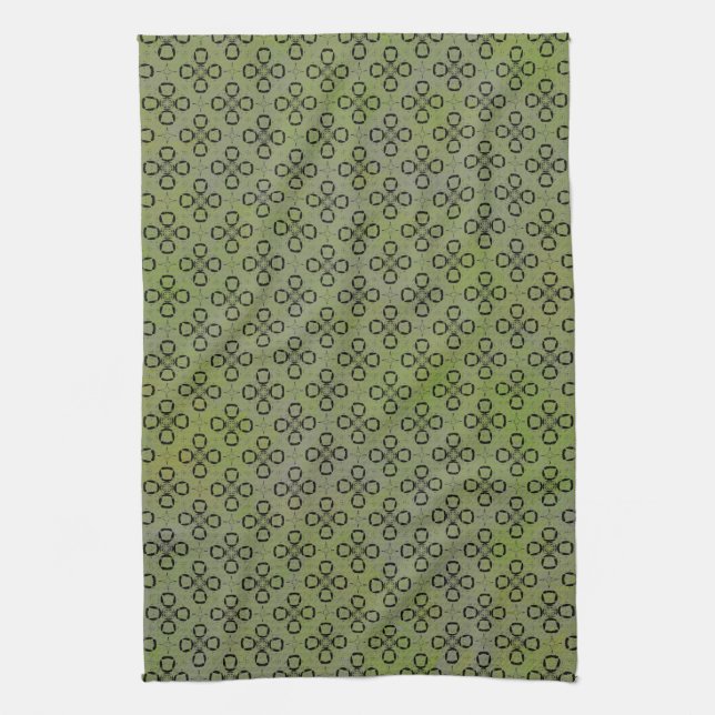 Green and Black Retro Pattern Kitchen Towel (Vertical)