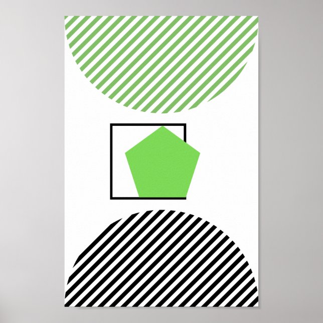 Green And Black Shape On White Background Abstract Poster (Front)