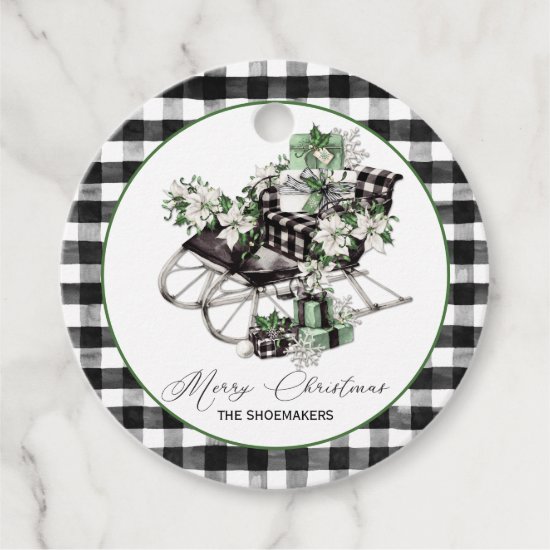 Green and Black Sleigh Buffalo Check Packages Favor Tags