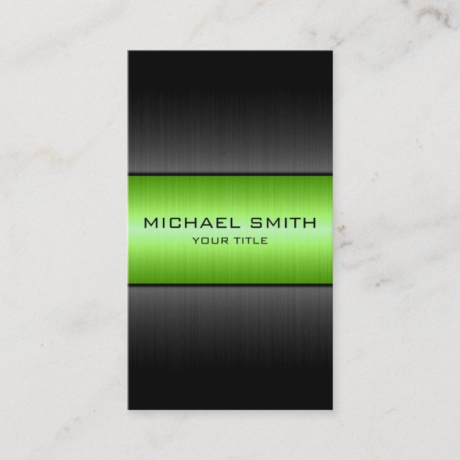 Green and Black Stainless Steel Metal Business Card (Front)