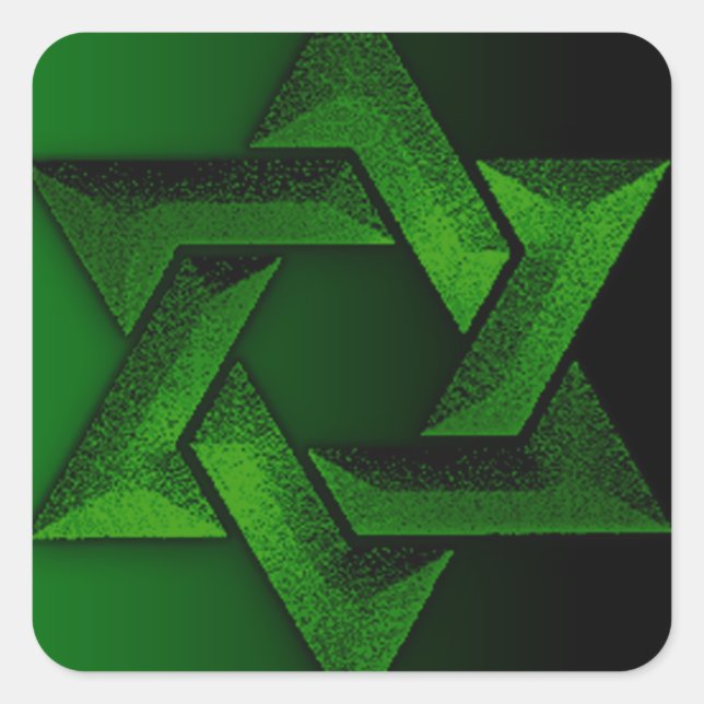 Green and Black Star of David Square Sticker (Front)