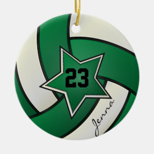 Green and Black Star Volleyball Ceramic Ornament