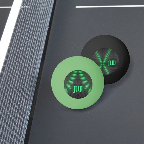 Green and Black Stripes Abstract with Initials Ping Pong Ball