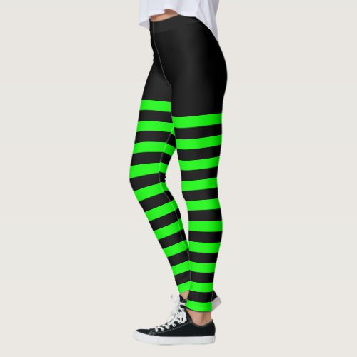 Green and Black Stripes Halloween Striped Witch Leggings