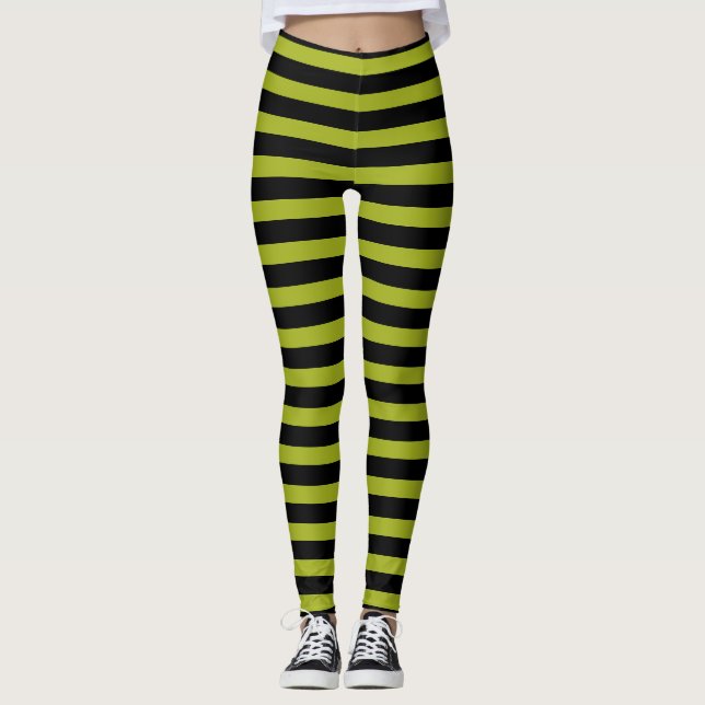 Green And Black Stripes Witch Leggings (Front)