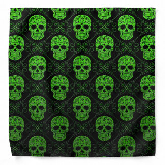 Green and Black Sugar Skull Pattern Bandana
