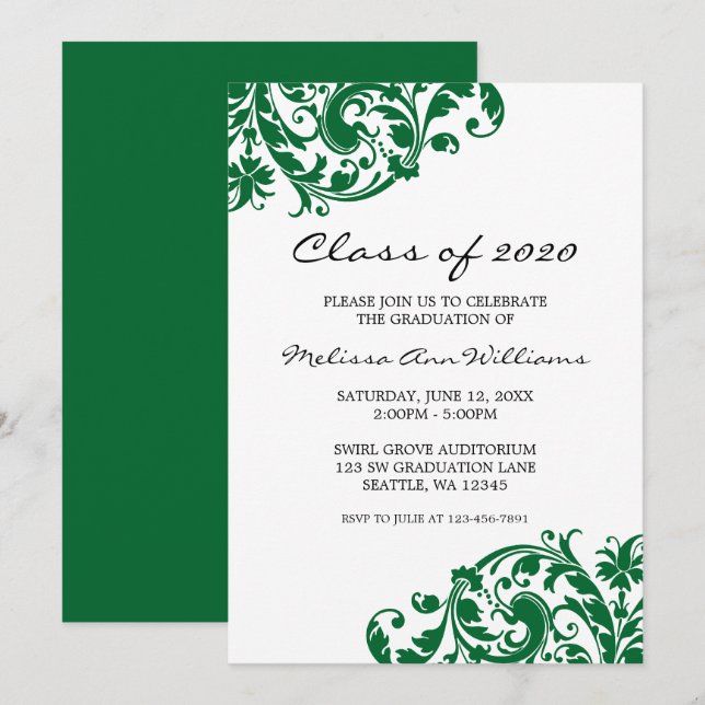 Green and Black Swirl Graduation Announcement (Front/Back)