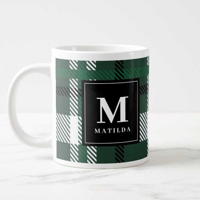 Green and black tartan check Christmas Giant Coffee Mug (Left)