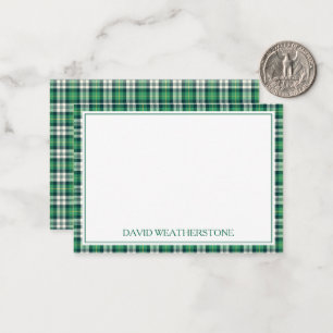 Green and Black Tartan Plaid Personalized Note Card