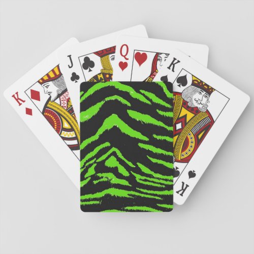 Green and Black Tiger Fur Pattern Poker Cards