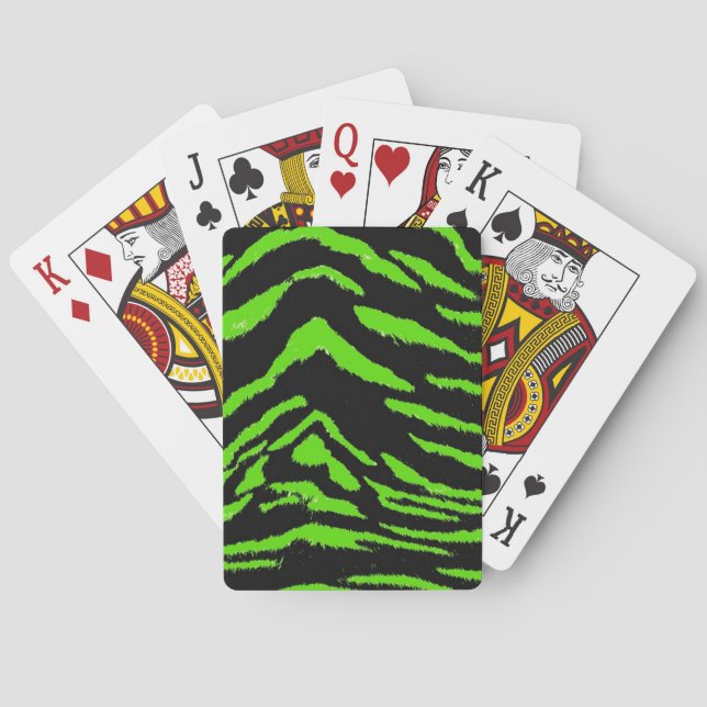 Green and Black Tiger Stripe Pattern Poker Cards (Back)