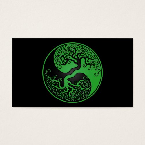 Green and Black Tree of Life Yin Yang Business Card Templates