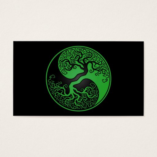 Customizable Green and Black Tree of Life Yin Yang Business Card Templates