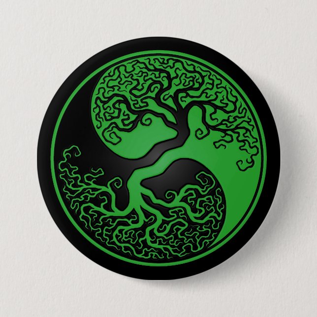 Green and Black Tree of Life Yin Yang Pinback Button (Front)