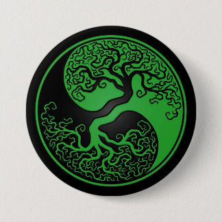 Green and Black Tree of Life Yin Yang Pinback Button
