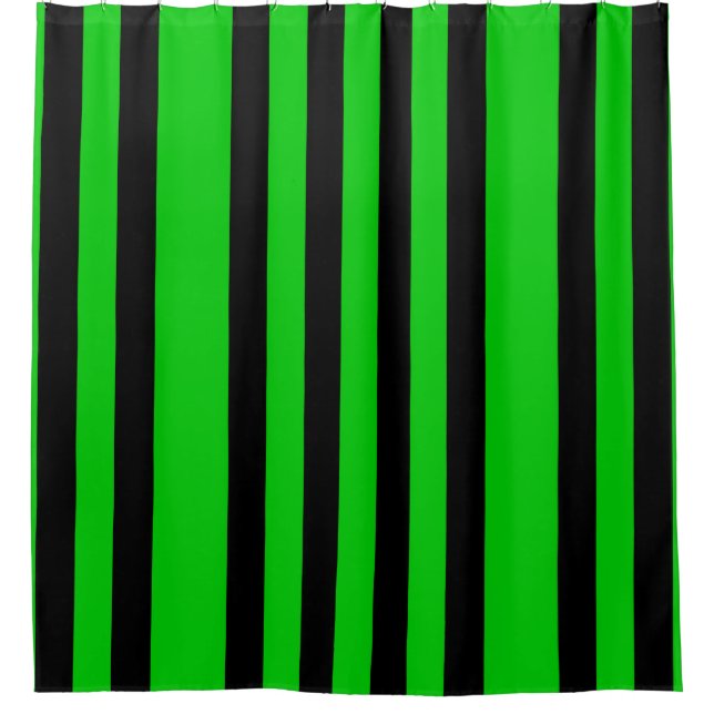 Green and Black Vertical Stripes Shower Curtain (Front)