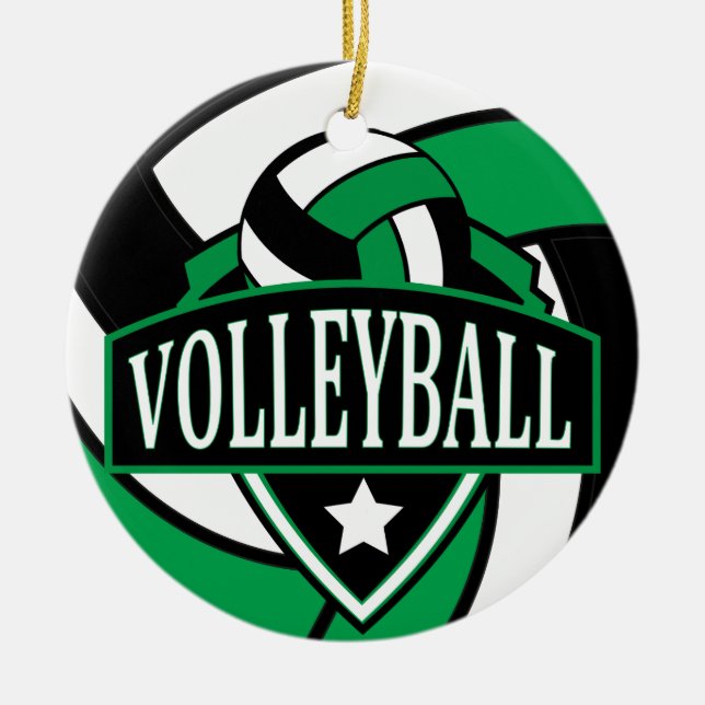 Green and Black 🏐 Volleyball Logo Ceramic Ornament (Front)