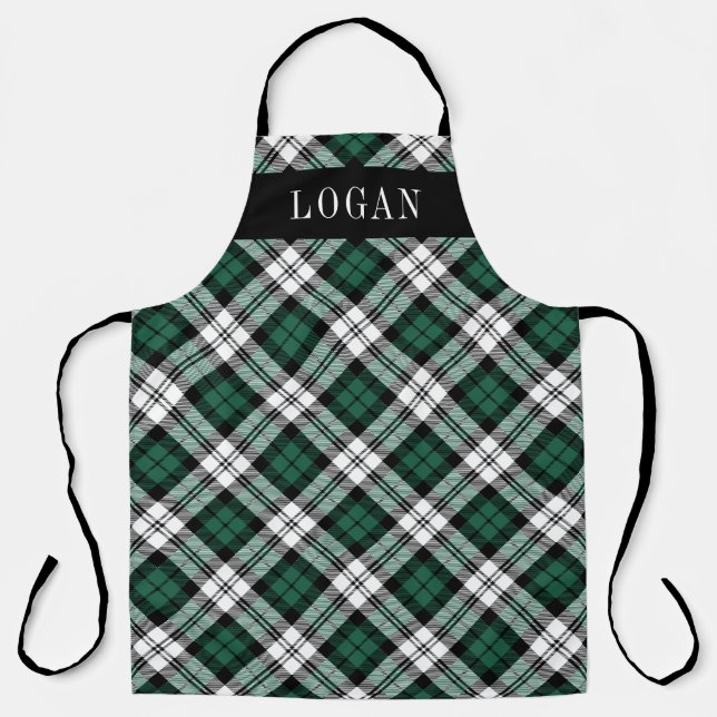 Green and Black Watch Plaid Personalized Holiday Apron (Front)