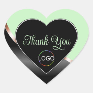 Green and Black Wavy Rose Gold with Logo Thank You Heart Sticker