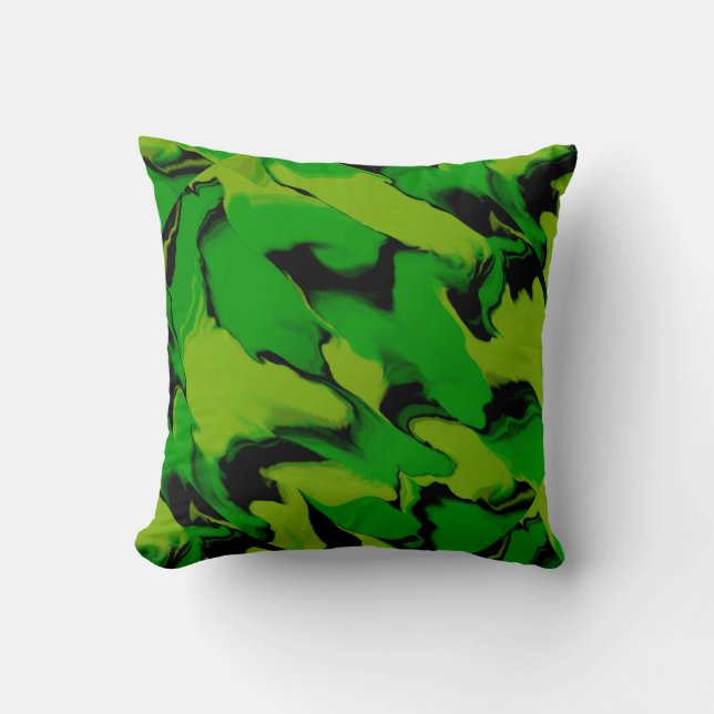 Green and Black Wavy Throw Pillow (Front)