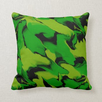 Green and Black Wavy Throw Pillow