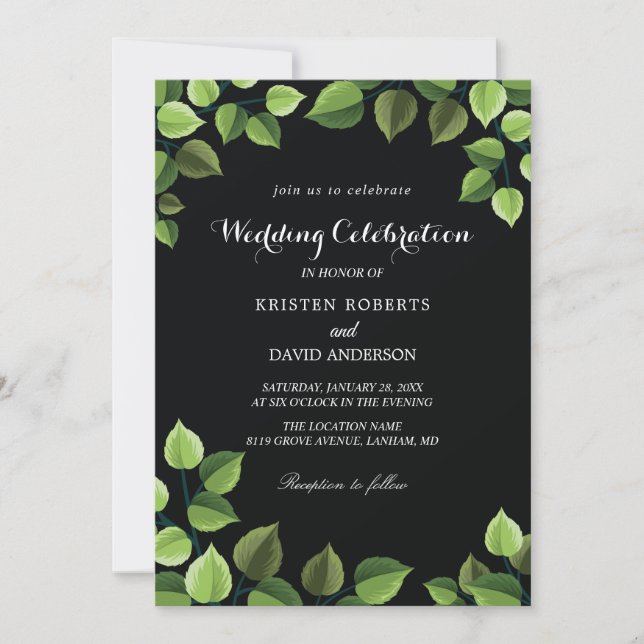 green and black wedding invitations (Front)