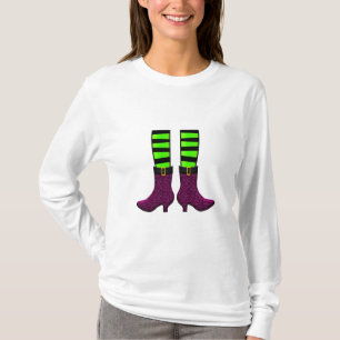 Green and Black Witches Legs with Purple Boots T-Shirt