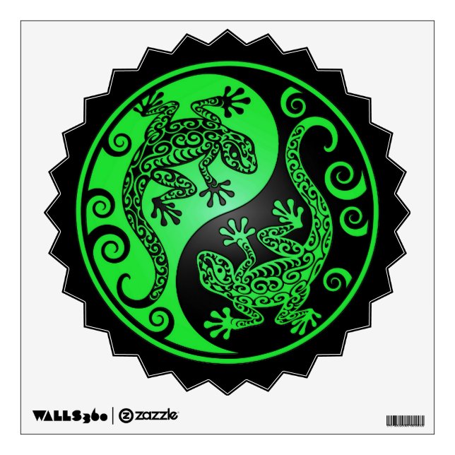Green and Black Yin Yang Geckos Wall Sticker (Front)