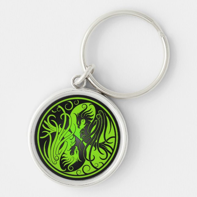 Green and Black Yin Yang Phoenix Keychain (Front)