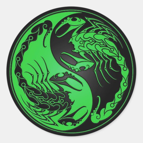 Green and Black Yin Yang Scorpions Classic Round Sticker