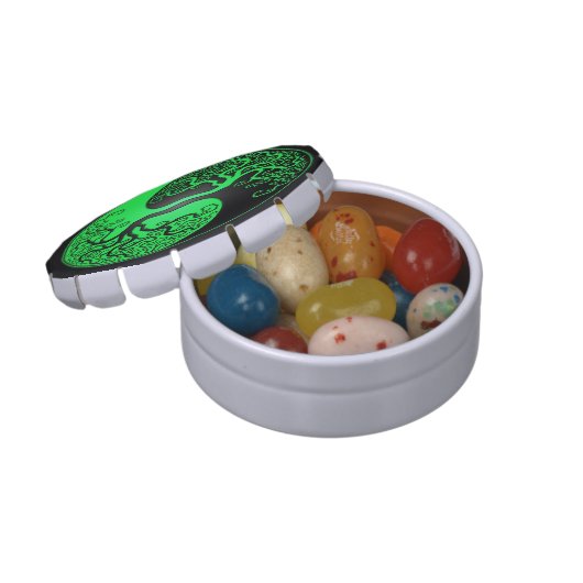 Green and Black Yin Yang Tree Candy Tin (Opened)